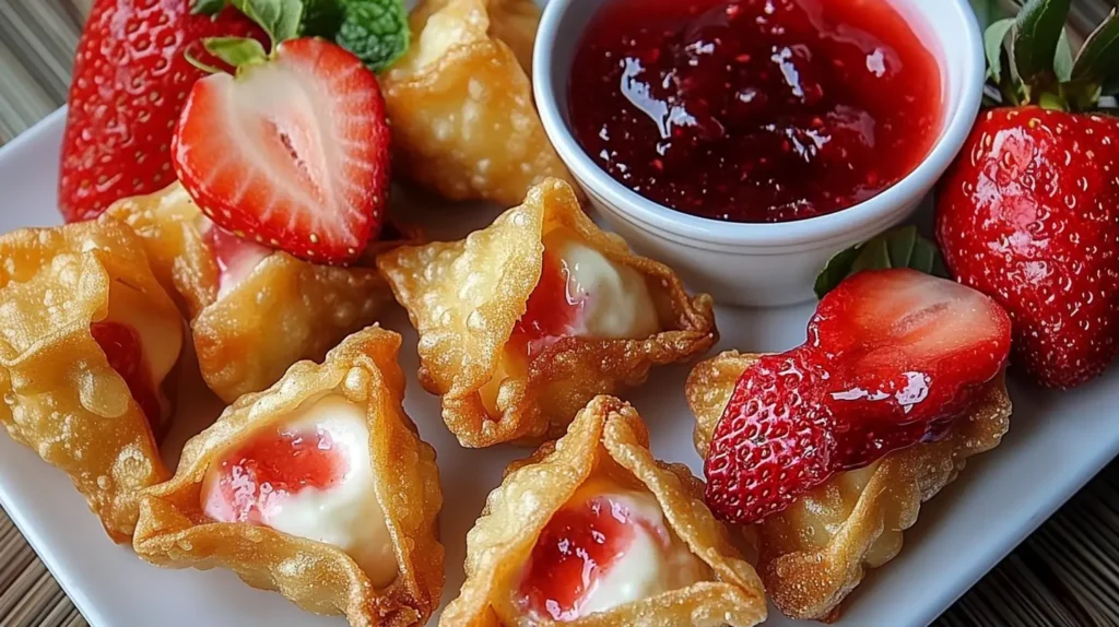 Crispy Strawberry Cheesecake Wonton Bites