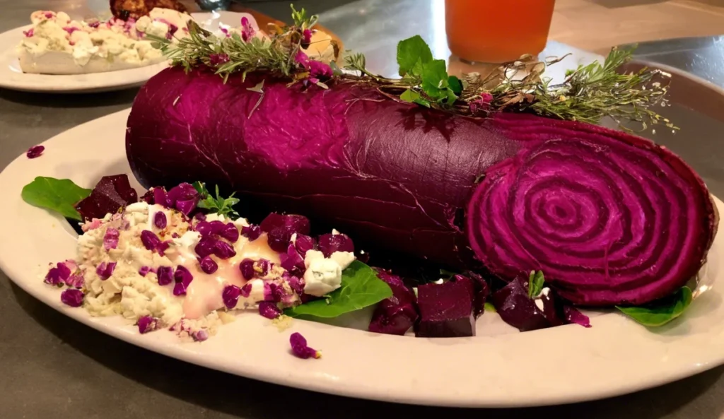 A delicious plate of Roasted Beet & Goat Cheese Log