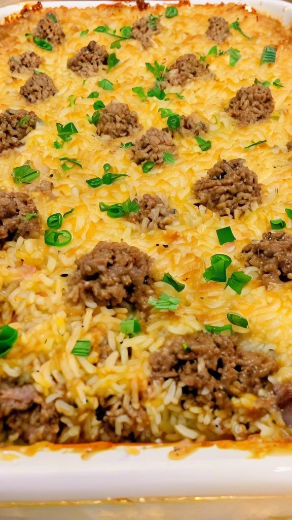 Step-by-step making Cheesy Ground Beef Rice Casserole