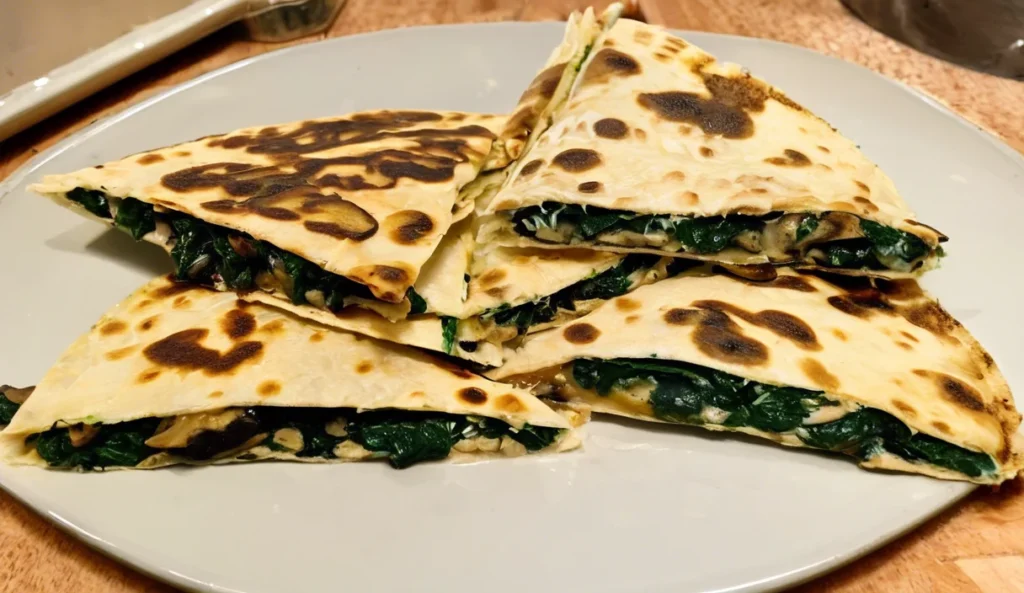 A delicious plate of Baked Spinach Mushroom Quesadillas