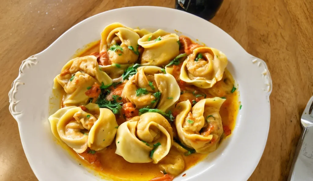 A delicious plate of One-Pot Spicy Garlic Butter Chicken Tortellini