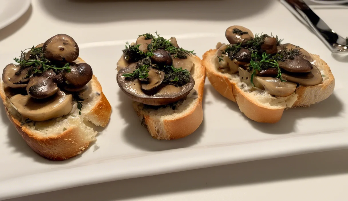 A delicious plate of Mushroom Thyme Crostini