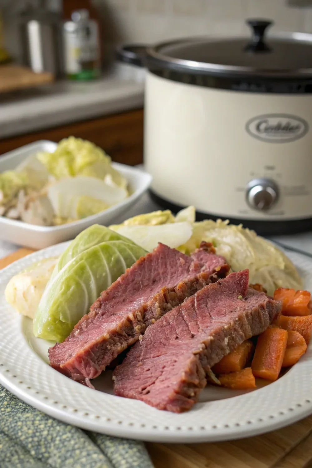 A delicious plate of Crock Pot Corned Beef and Cabbage