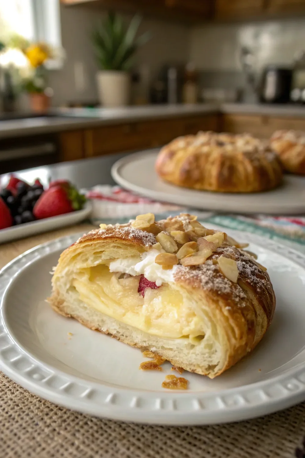 A delicious plate of King’s Hawaiian Cheesecake Danish