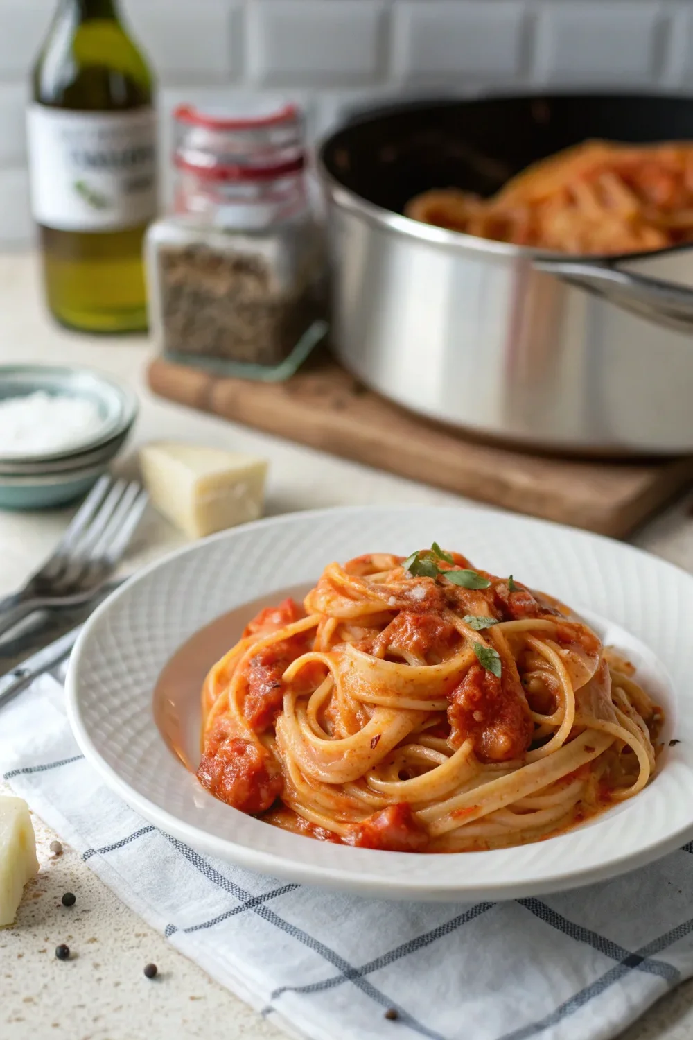 A delicious plate of One Pot Creamy Tomato Pasta