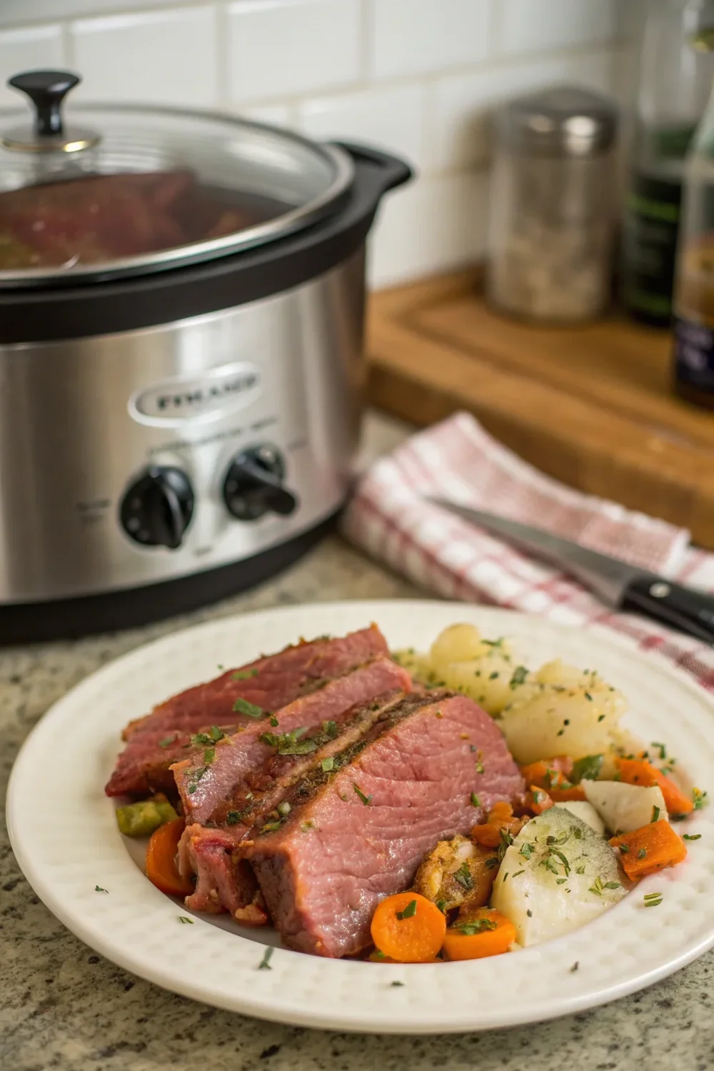 A delicious plate of The Best Crock Pot Corned Beef Recipe