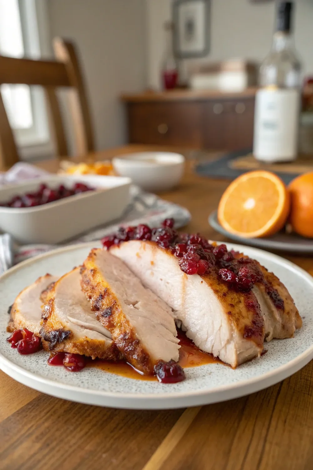 A delicious plate of Cranberry Orange Glazed Turkey Breast