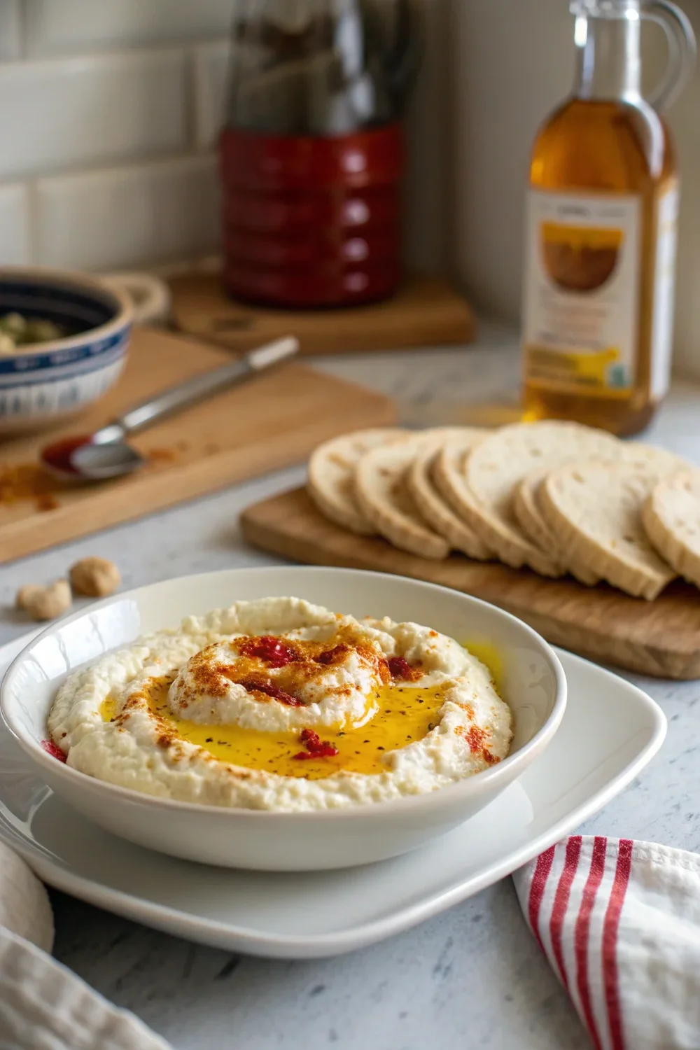 A delicious plate of Spicy Ricotta Dip with Hot Honey