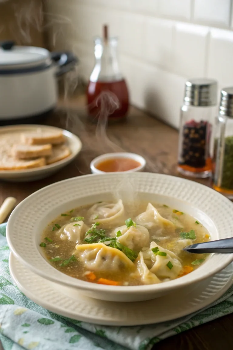 A delicious plate of Comforting Potsticker Soup