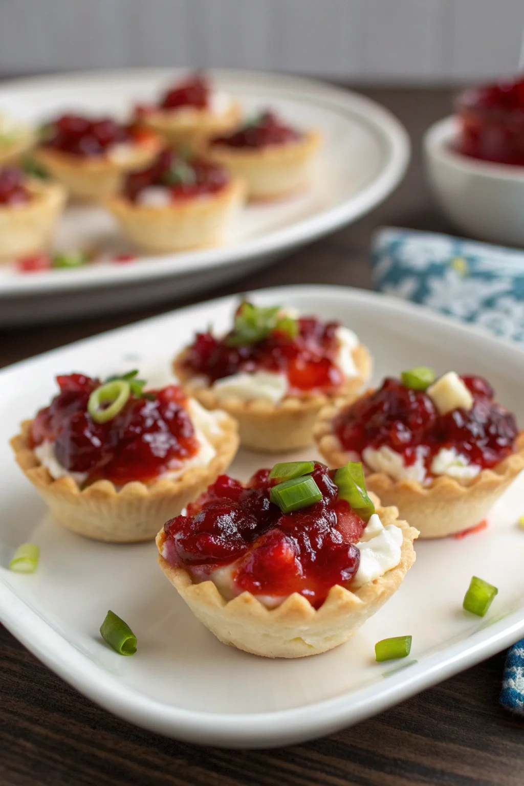 A delicious plate of Cranberry Hot Pepper Jelly Cream Cheese Cups