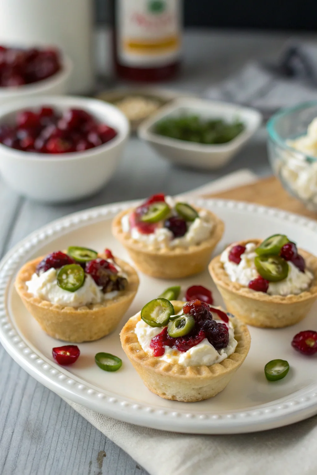 A delicious plate of Cranberry Jalapeño Whipped Cream Cheese Cups