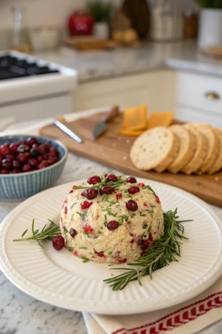 A delicious plate of Cranberry Cheddar Holiday Cheese Ball