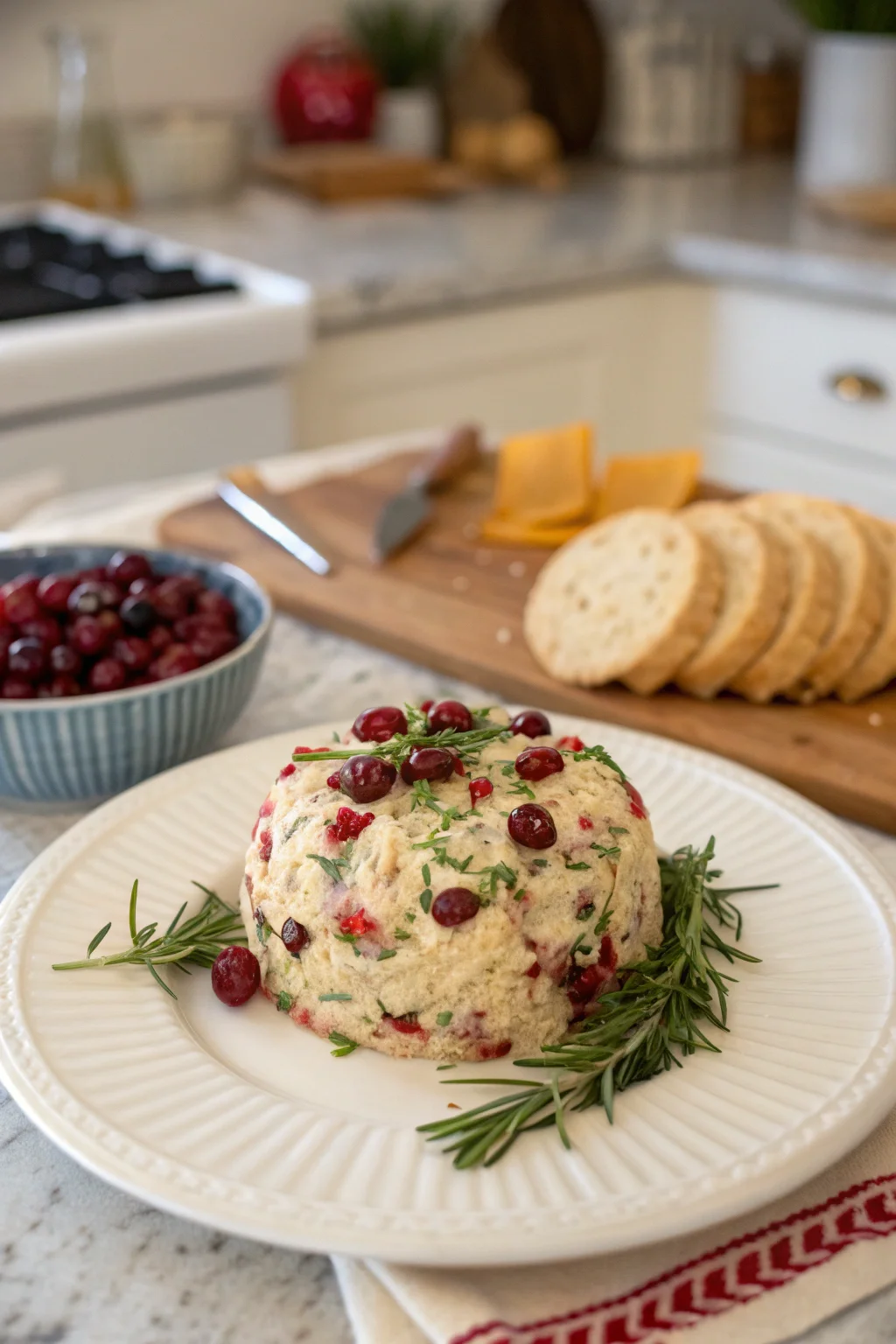 A delicious plate of Cranberry Cheddar Holiday Cheese Ball