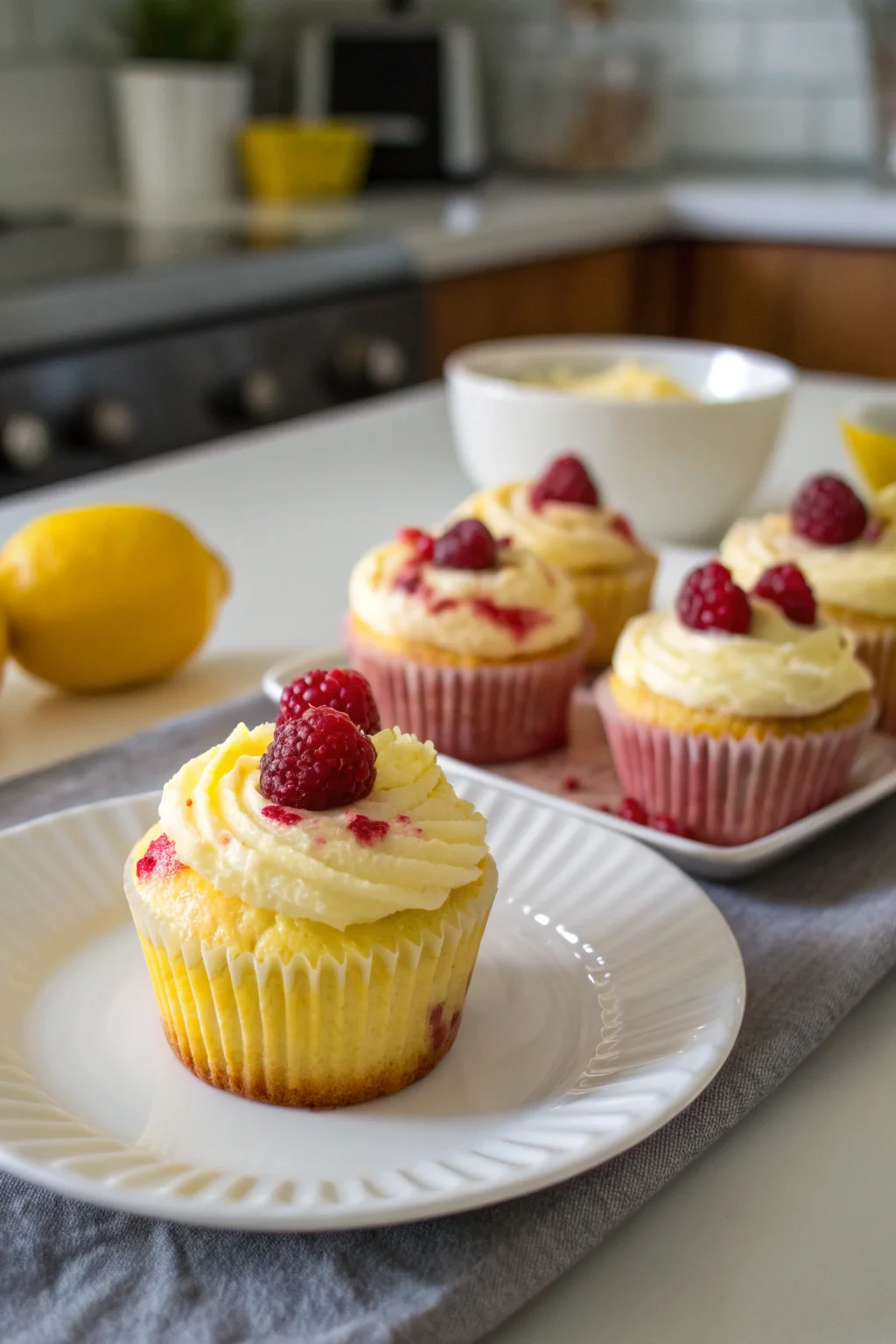 A delicious plate of Raspberry Lemon Heaven Cupcakes