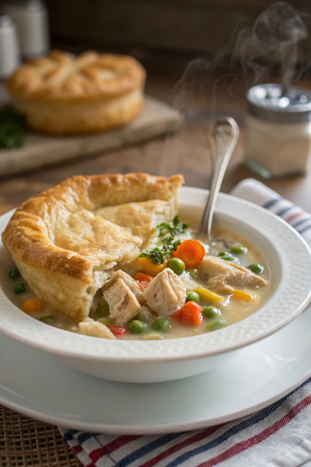 A delicious plate of Chicken Pot Pie Soup Recipe