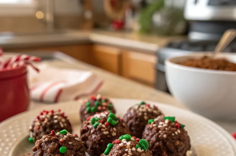 Christmas Chocolate Rice Krispie Balls with Peanut Butter