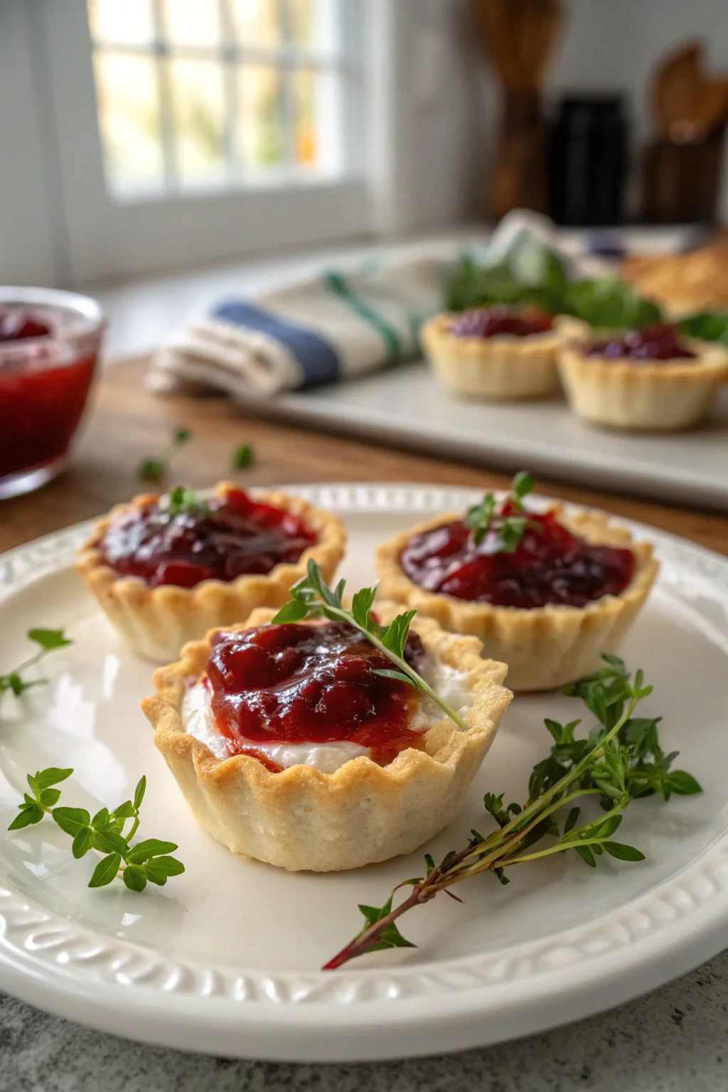A delicious plate of Cranberry Hot Pepper Jelly Cream Cheese Cups