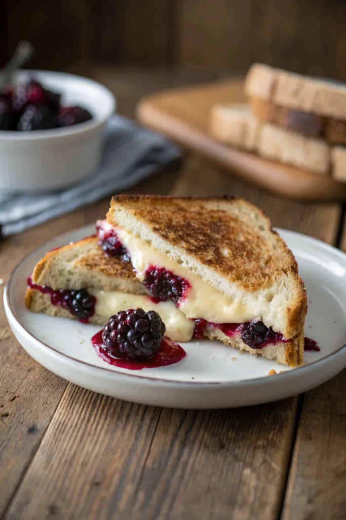 A delicious plate of Brie and Blackberry Jam Grilled Cheese