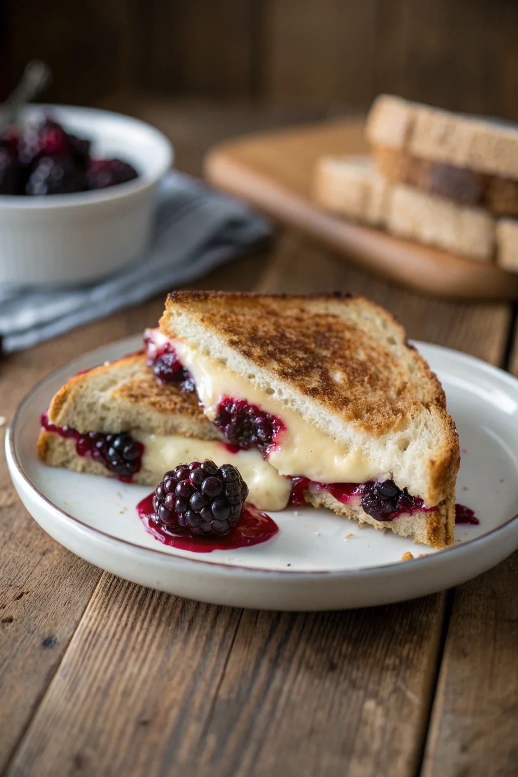A delicious plate of Brie & Blackberry Jam Grilled Cheese