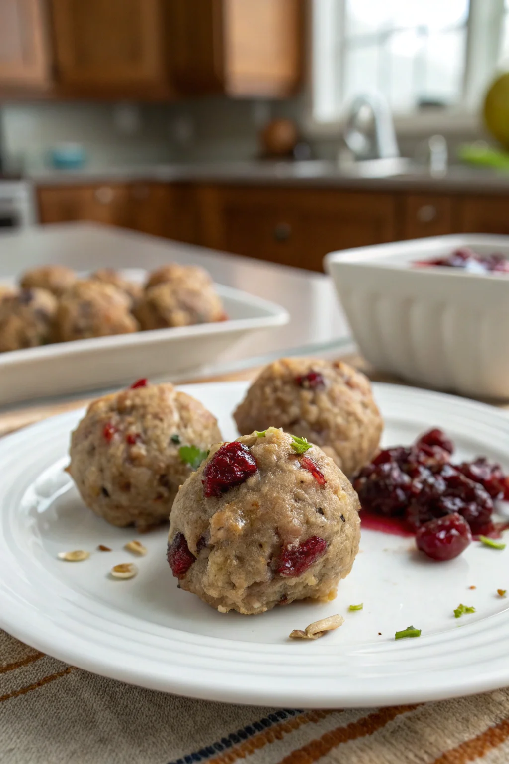 A delicious plate of Cranberry Turkey Stuffing Balls