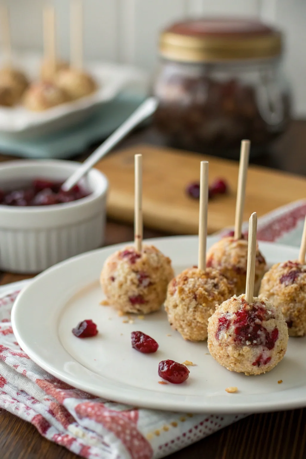 A delicious plate of Two-Bite Cranberry Cheese Ball Pops