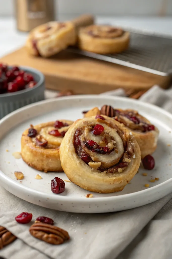 A delicious plate of Cranberry-Pecan Pinwheels