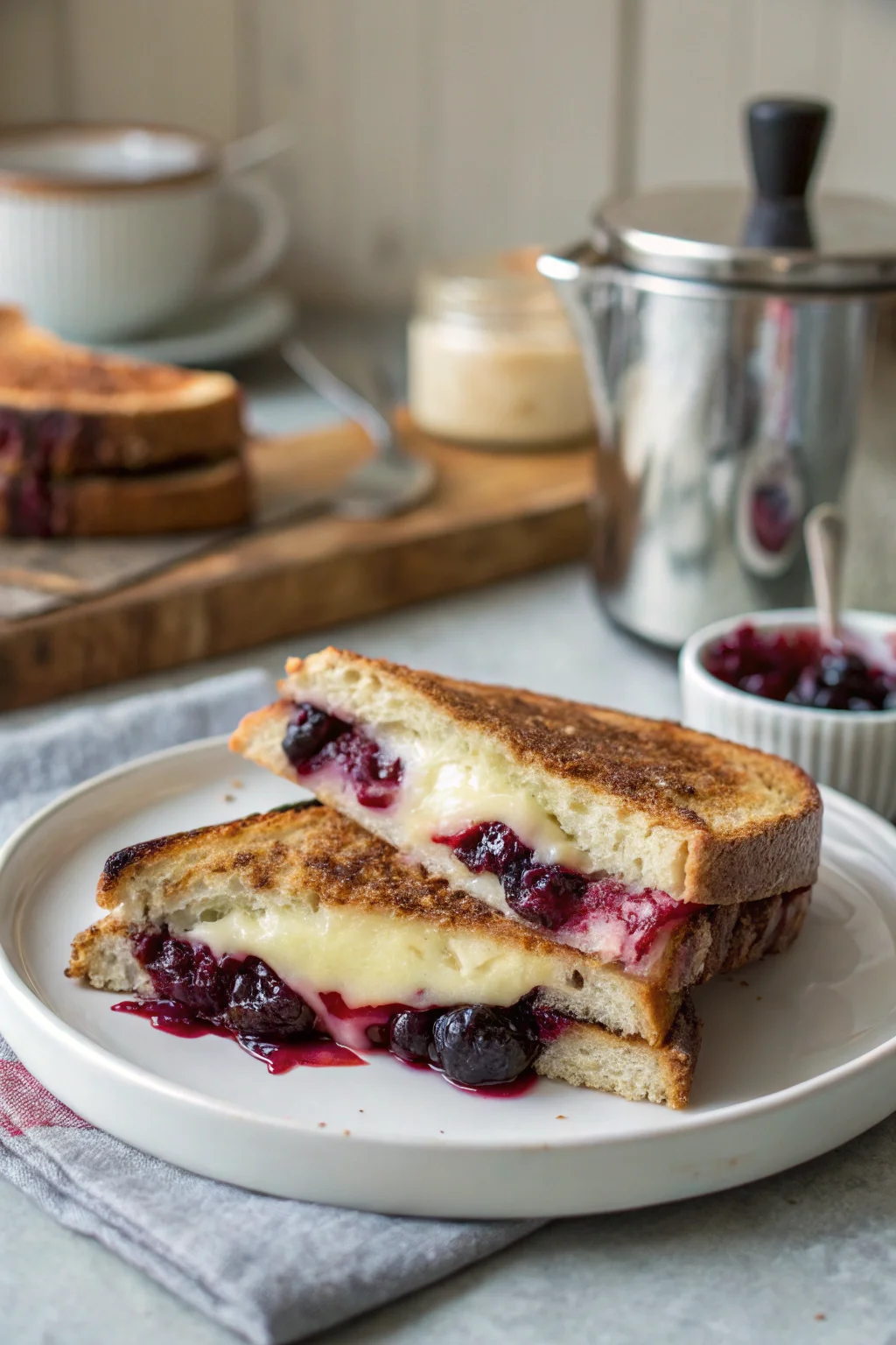 A delicious plate of Brie & Blackberry Jam Grilled Cheese