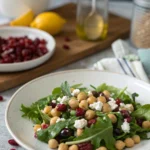 A delicious plate of Feta and Cranberry Chickpea Salad with Lemon Vinaigrette
