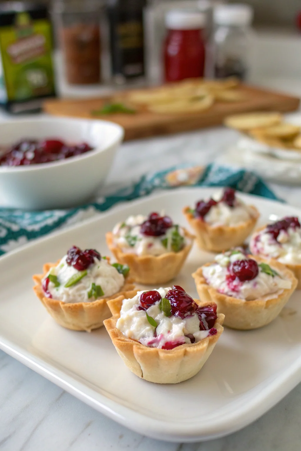 A delicious plate of Cranberry Jalapeño Whipped Cream Cheese Cups