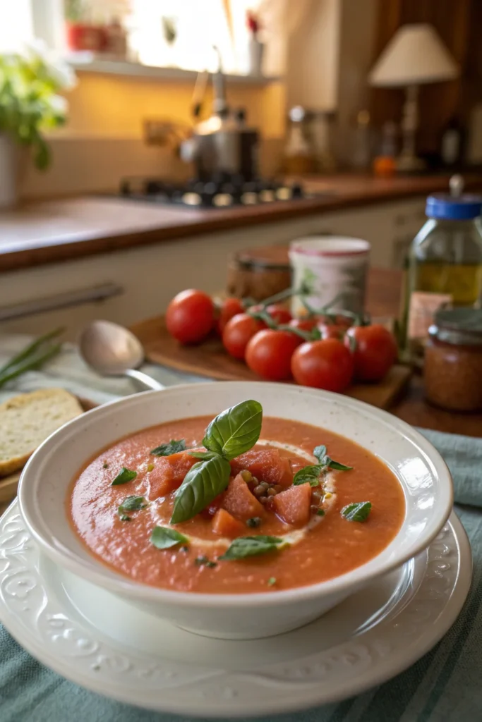 A delicious plate of Creamy Tomato Basil Soup