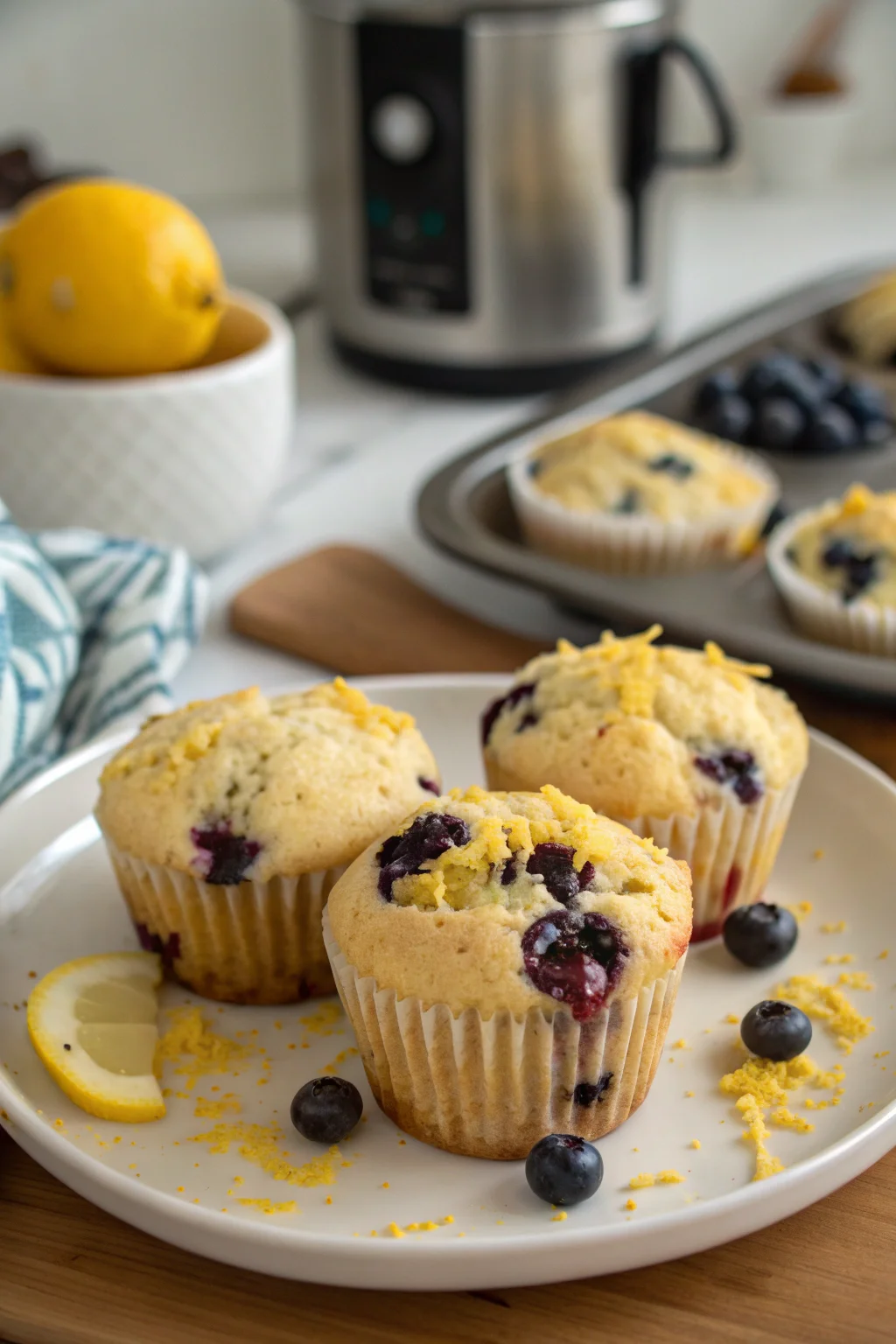 A delicious plate of Lemon-Blueberry Muffins
