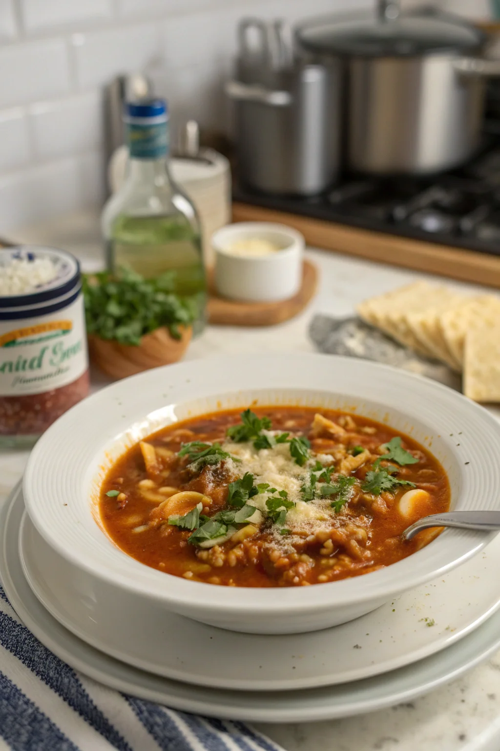 A delicious plate of Mouthwatering One Pot Lasagna Soup
