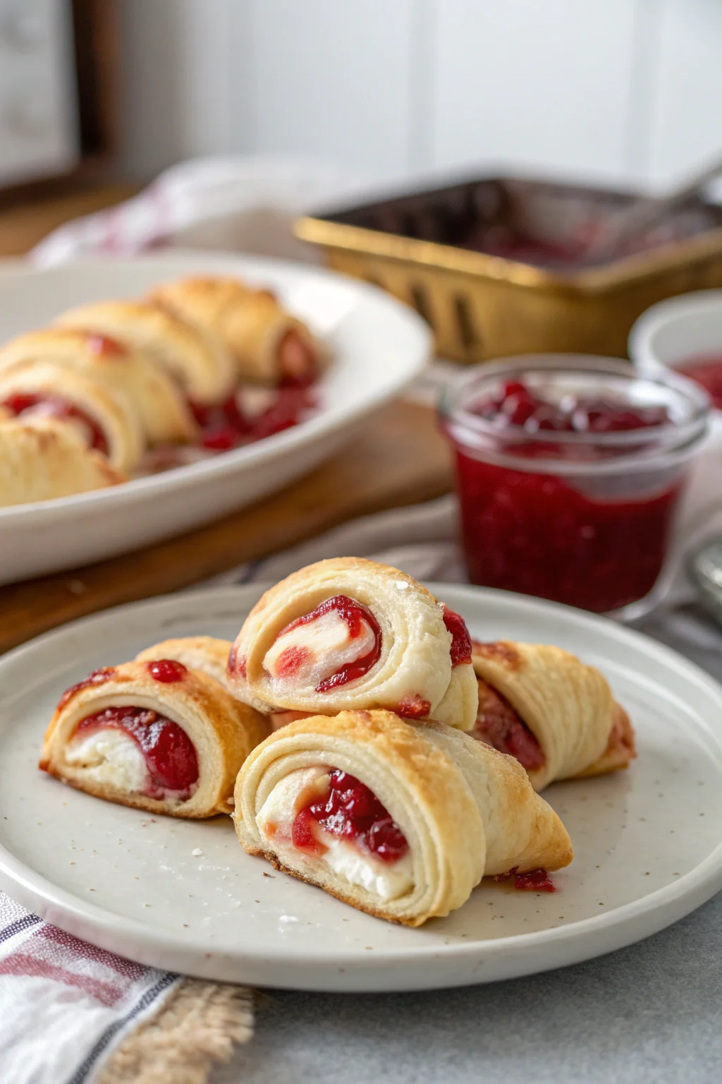 A delicious plate of Cranberry Pepper Jelly Cream Cheese Crescent Twirls