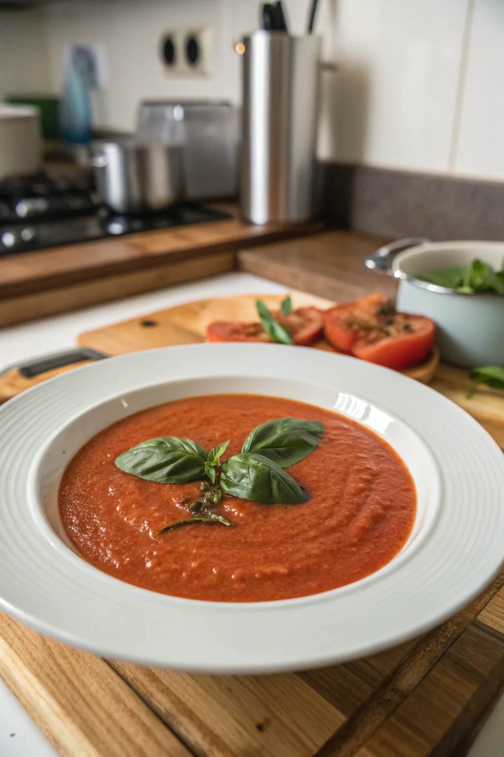 A delicious plate of Creamy Tomato Basil Soup