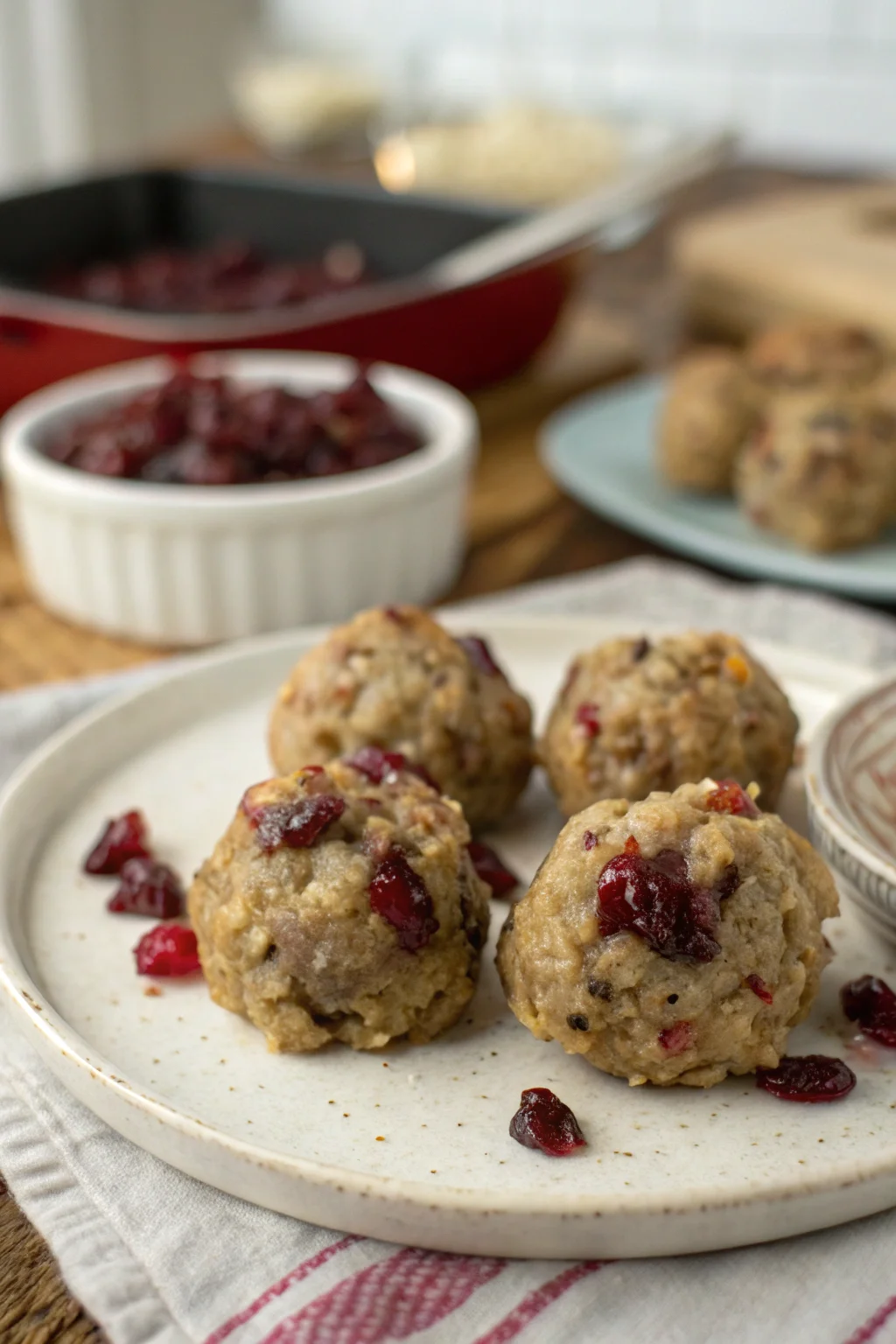 A delicious plate of Cranberry Turkey Stuffing Balls