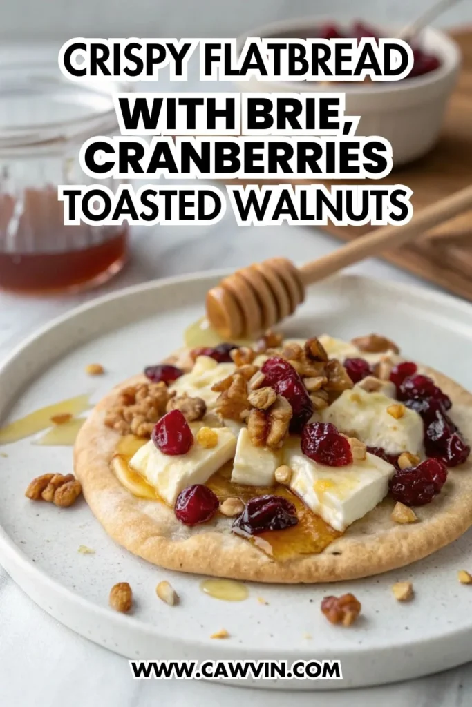 Crispy Flatbread with Brie, Cranberries and Toasted Walnuts with a Hot Honey Drizzle