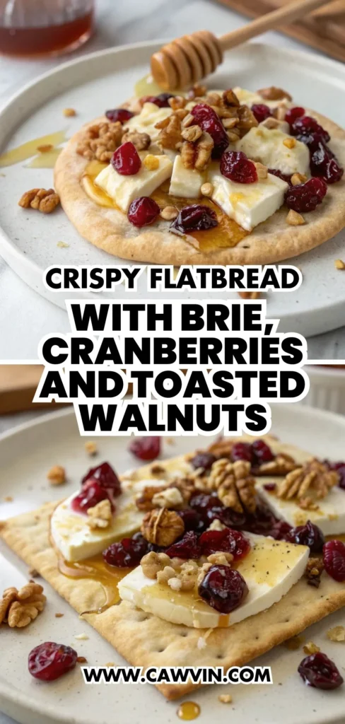 Crispy Flatbread with Brie, Cranberries and Toasted Walnuts with a Hot Honey Drizzle
