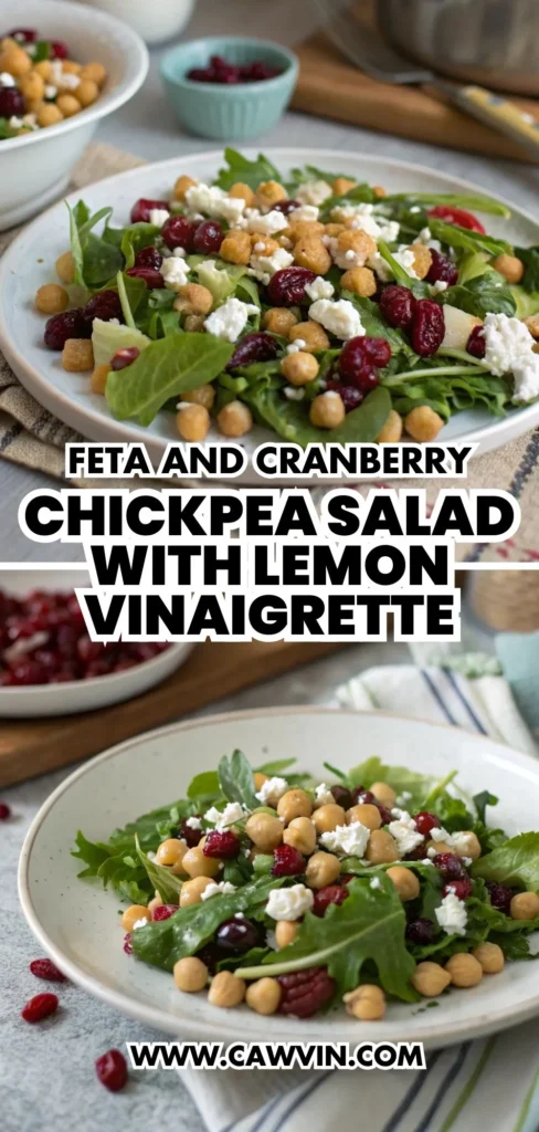 Feta and Cranberry Chickpea Salad with Lemon Vinaigrette
