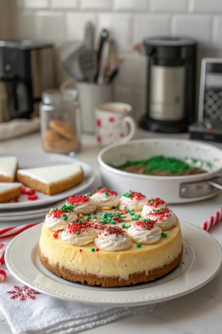 A delicious plate of Christmas Sugar Cookie Cheesecake