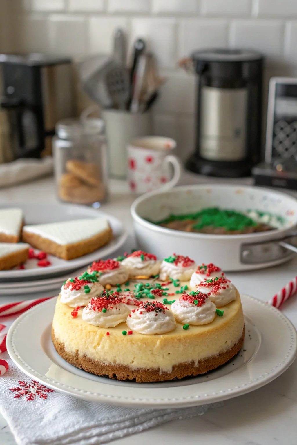 A delicious plate of Christmas Sugar Cookie Cheesecake