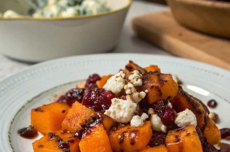 Caramelized Butternut Squash with Gorgonzola and Cranberry-Balsamic Glaze