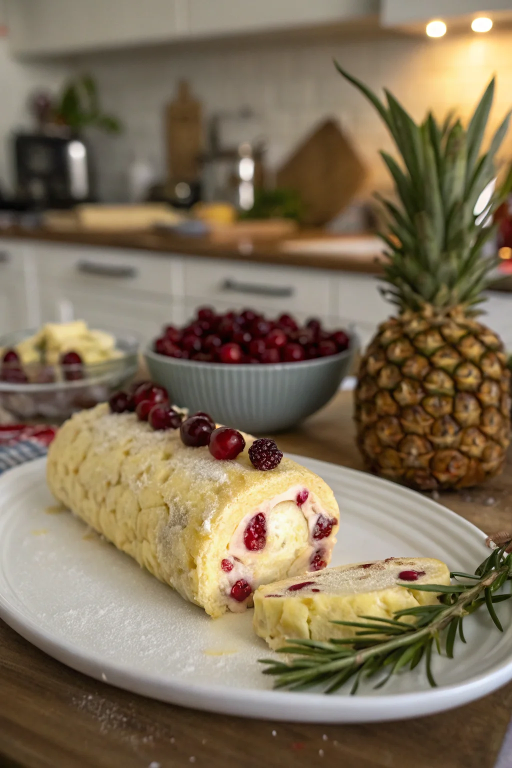 A delicious plate of Pineapple Cranberry Holiday Cheese Log