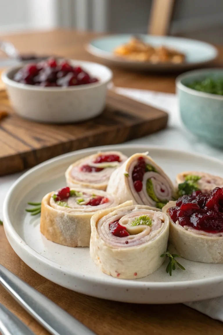 A delicious plate of Cranberry Pepper Jelly Turkey Pinwheels