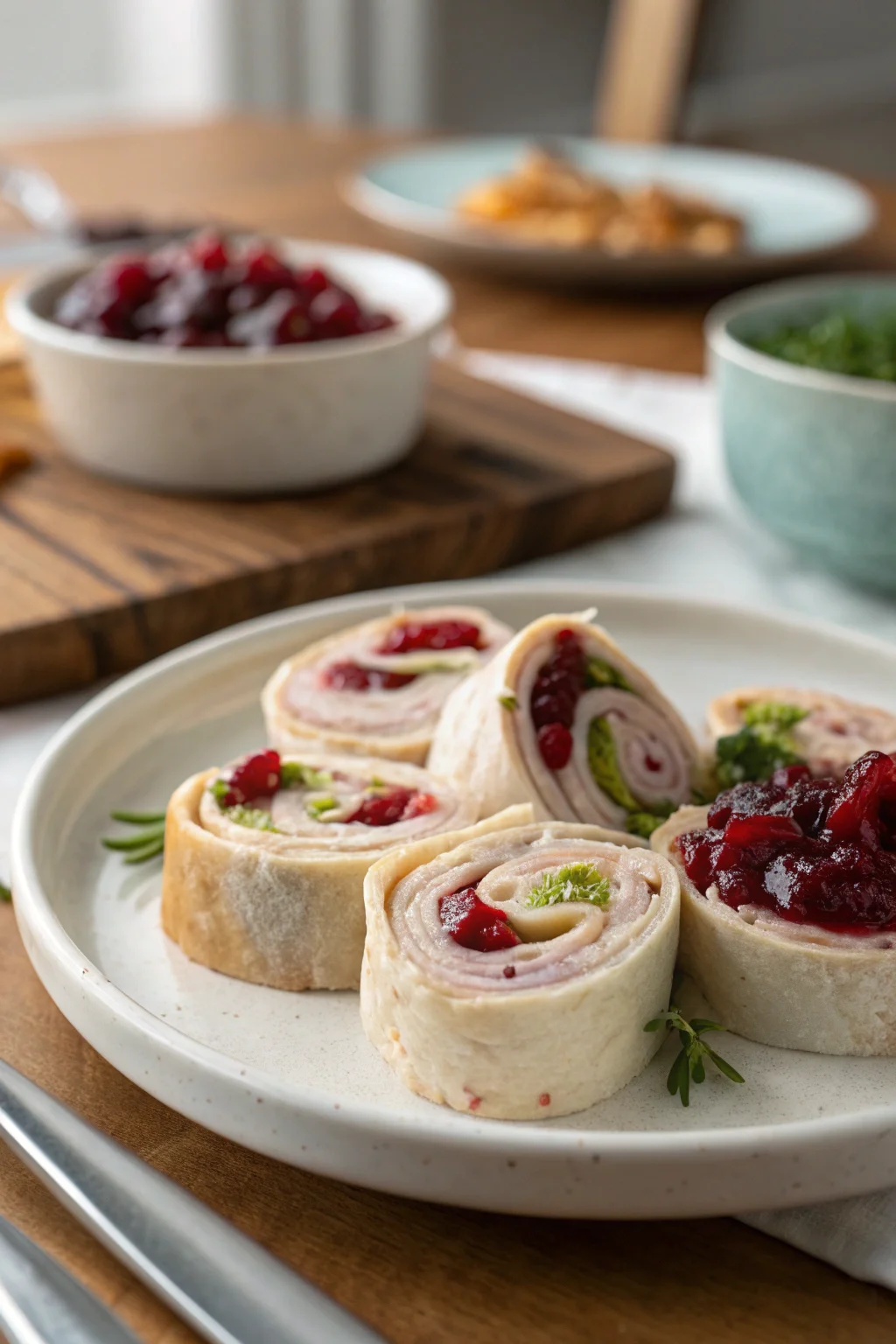 A delicious plate of Cranberry Pepper Jelly Turkey Pinwheels