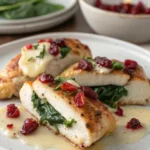 A delicious plate of Cranberry and Spinach Stuffed Chicken Breasts with Brie