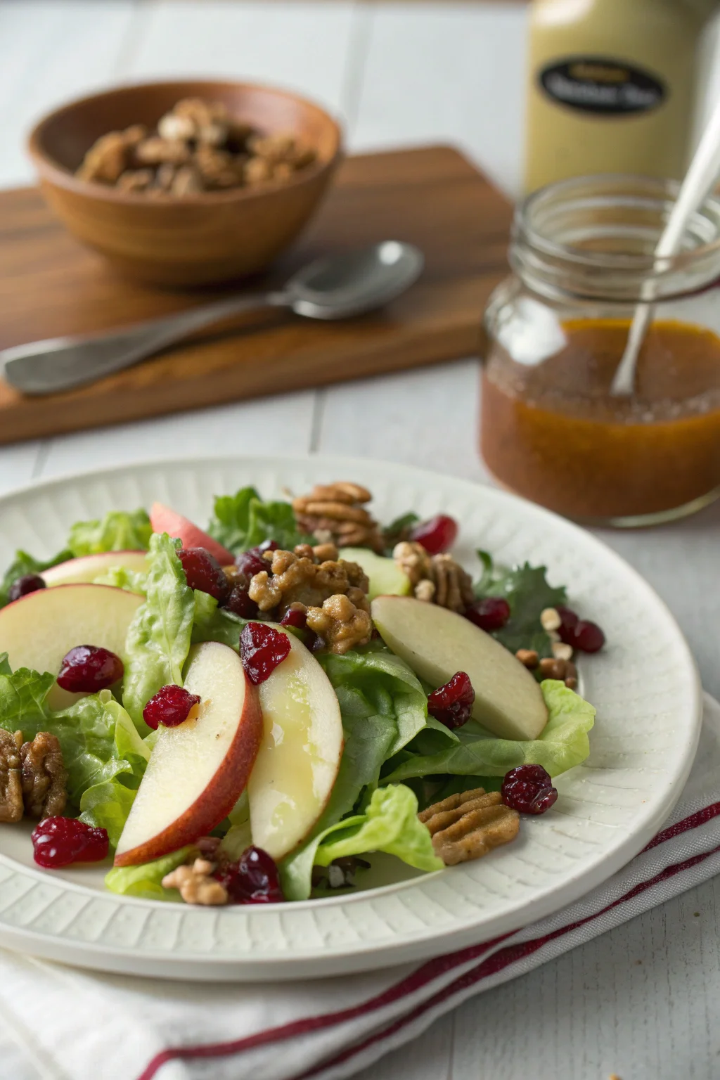 A delicious plate of Apple Walnut Cranberry Salad with Maple Dressing