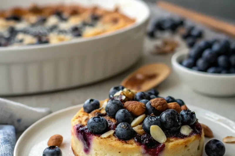 Blueberry Almond Cottage Cheese Breakfast Bake