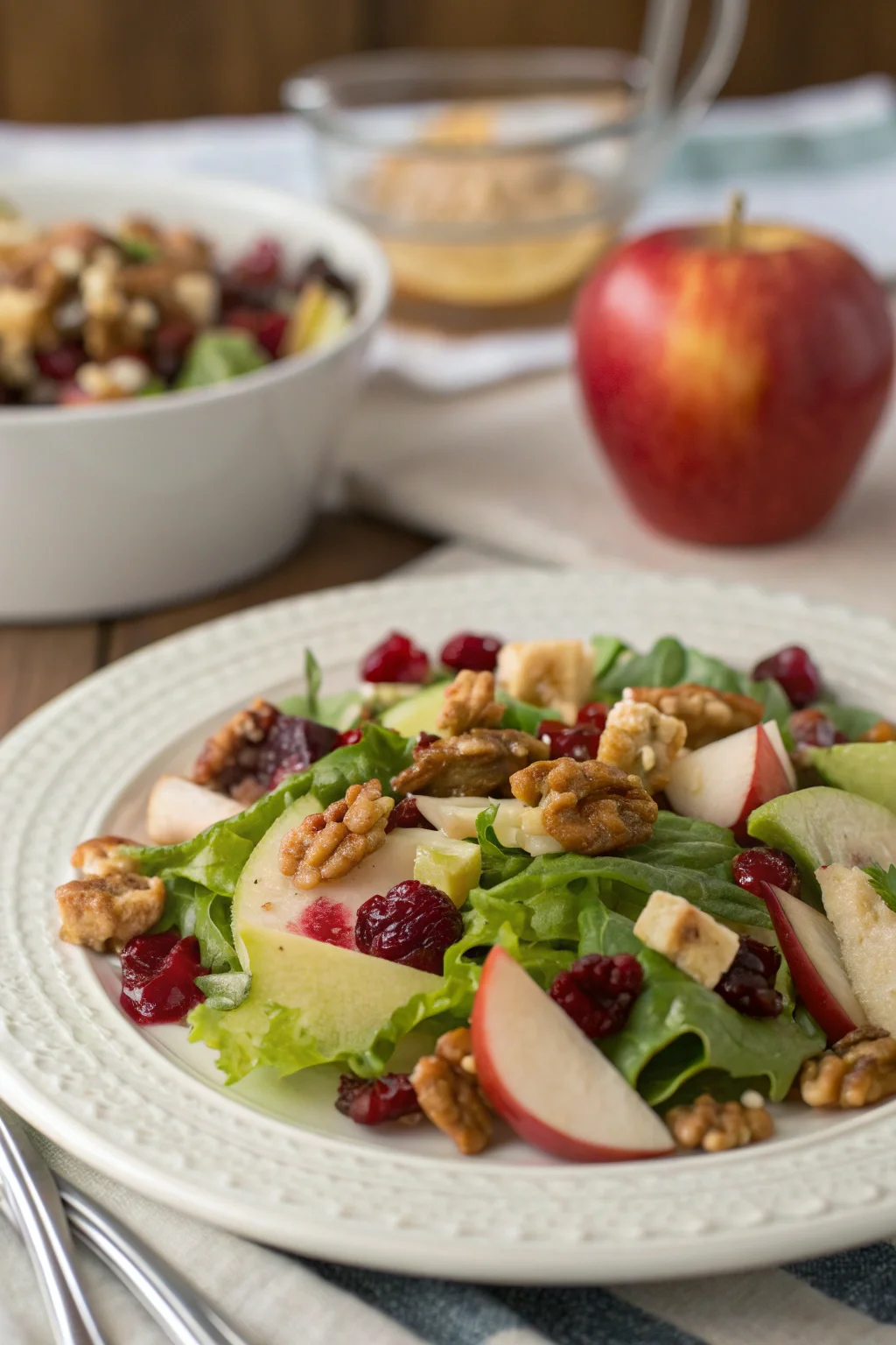 A delicious plate of Apple Walnut Cranberry Salad with Maple Dressing