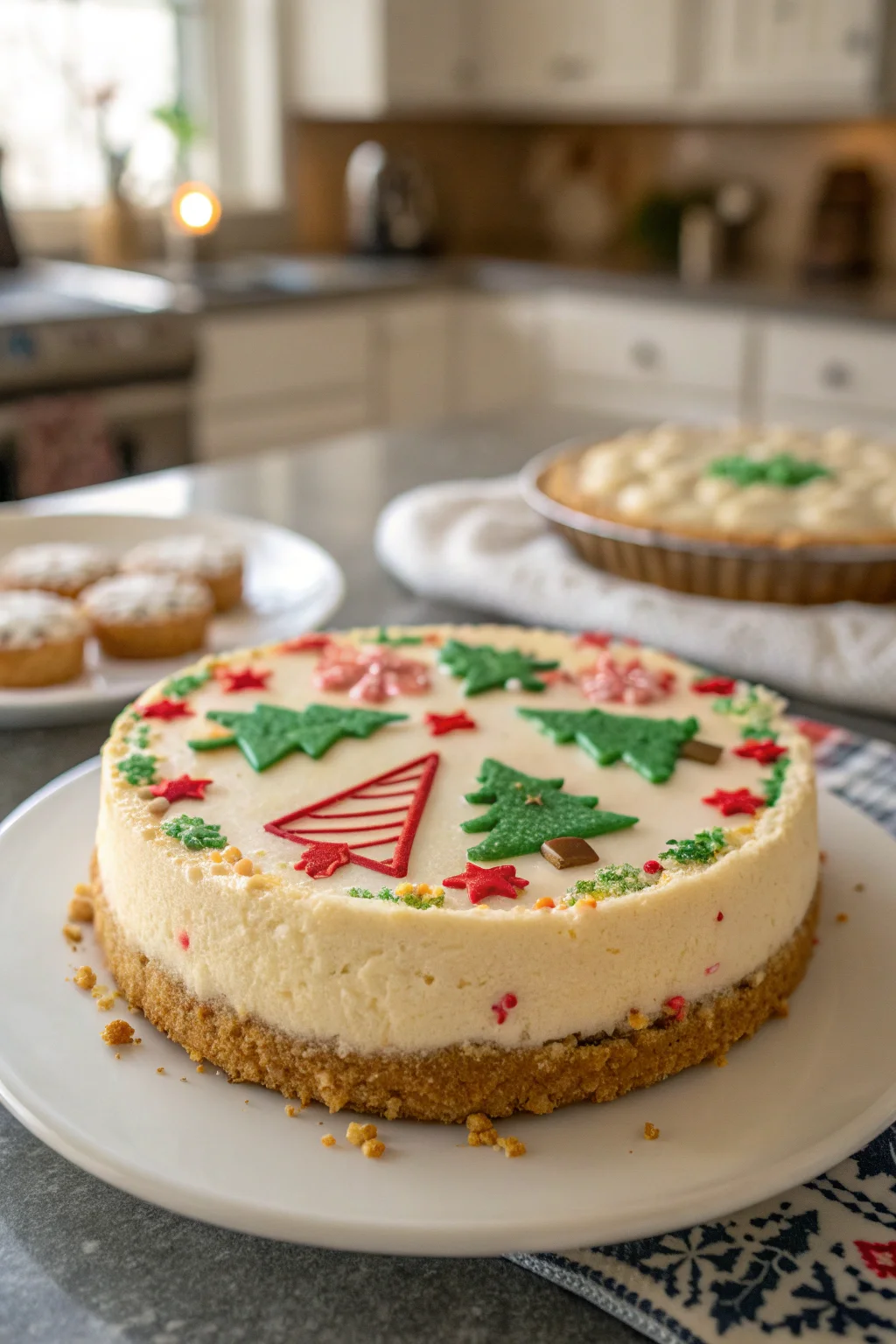 A delicious plate of Christmas Sugar Cookie Cheesecake
