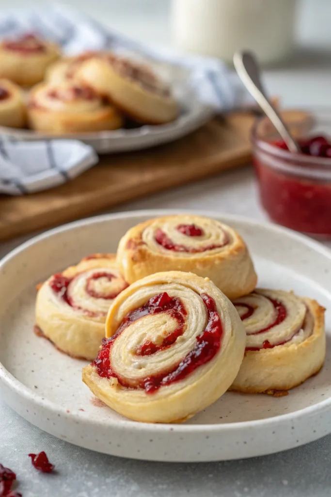 A delicious plate of Cranberry Pepper Jelly Cream Cheese Crescent Twirls